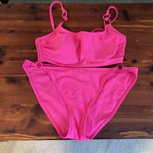 Shade & Shore Bright Pink Bikini Top 36C Bottoms Medium